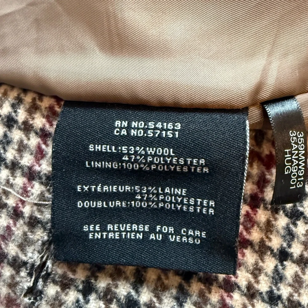 COLE HAAN Plaid Wool Coat with Blue/Maroon/Tan Accents - Size 8 - Picture 6 of 6